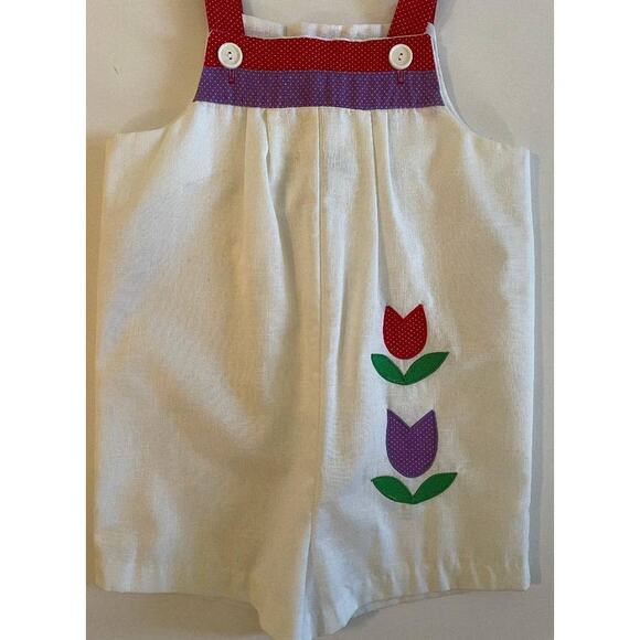 Vintage Coming Thing Romper/Overalls with Tulips in Red,‎ Purple & Green Size 6 - Picture 7 of 7